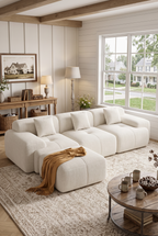 122" & 158" Convertible Modular Cloud Sectional Couch, 4-Seater L-Shape & 6-Seater U-Shape Chenille Boneless Sofa with Ottoman, Reconfigurable Modular Couch for Living Room & Apartment