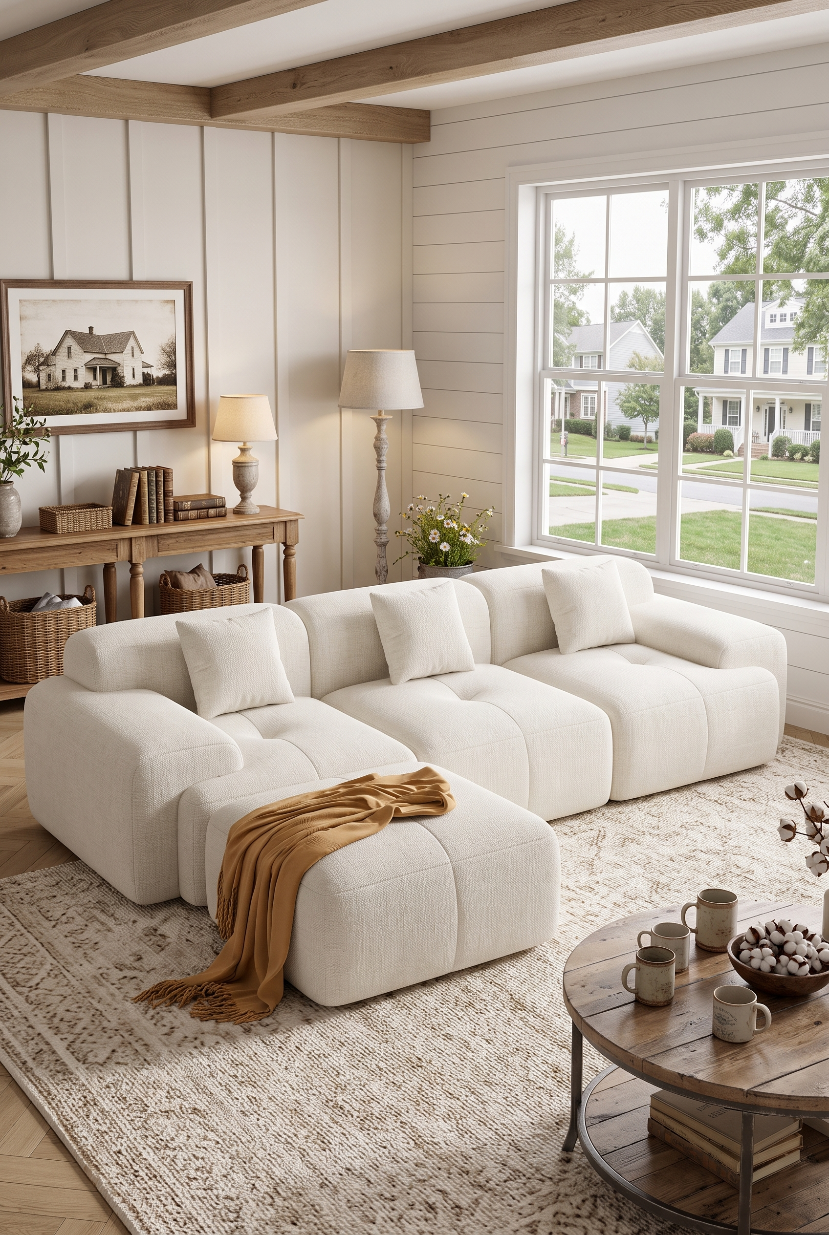 122" & 158" Convertible Modular Cloud Sectional Couch, 4-Seater L-Shape & 6-Seater U-Shape Chenille Boneless Sofa with Ottoman, Reconfigurable Modular Couch for Living Room & Apartment