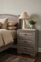 3-Drawer Wooden Nightstand with Contrast Trim | Farmhouse Bedside Storage Cabinet in 2 Wood Finishes for Bedroom