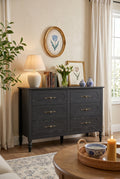 2-in-1 Convertible Wooden Dresser | Vintage 6-Drawer Wide Chest & 5-Drawer Tall Dresser with Turned Legs & Antique Metal Pulls