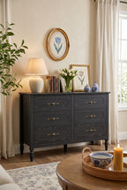 2-in-1 Convertible Wooden Dresser | Vintage 6-Drawer Wide Chest & 5-Drawer Tall Dresser with Turned Legs & Antique Metal Pulls