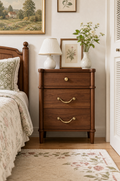 3-Drawer Vintage Wooden Nightstand | Turned Post Bedside Cabinet with Mixed Brass Hardware & Tapered Legs