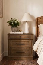 3-Drawer Wooden Nightstand | Recessed Panel Bedside Cabinet with Square Knobs & Warm Wood Finish