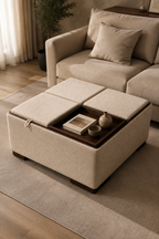 Square Upholstered Storage Coffee Table, Multi‑Functional Ottoman Cocktail Table with Lift‑Top Compartment, Versatile Living Room Central Table for Casual Gatherings & Hidden Storage
