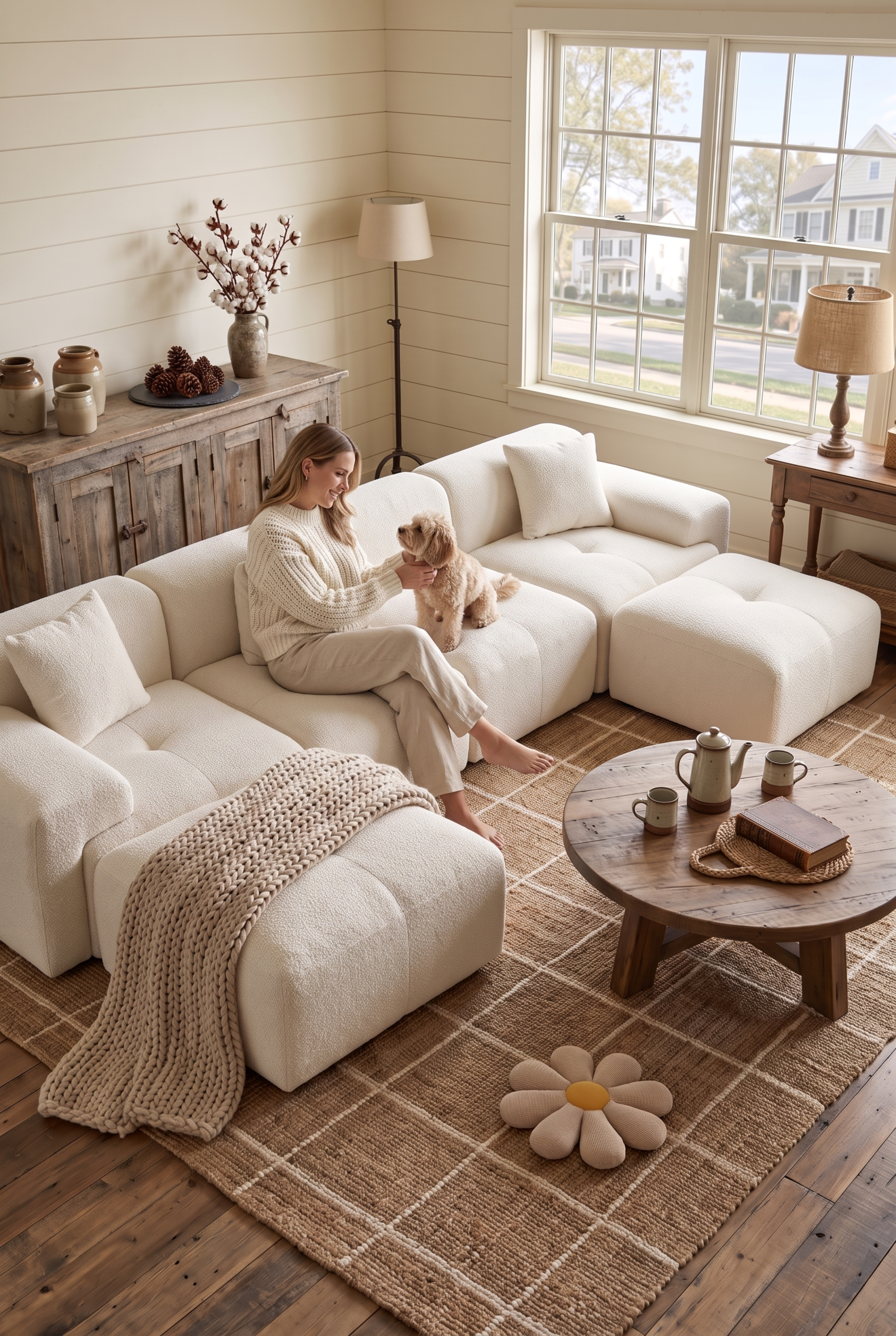 122" & 158" Convertible Modular Cloud Sectional Couch, 4-Seater L-Shape & 6-Seater U-Shape Chenille Boneless Sofa with Ottoman, Reconfigurable Modular Couch for Living Room & Apartment