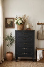 2-in-1 Convertible Wooden Dresser | Vintage 6-Drawer Wide Chest & 5-Drawer Tall Dresser with Turned Legs & Antique Metal Pulls