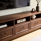 3-Drawer Farmhouse Wooden TV Stand, Long Rectangular Media Console with Open Cubby Storage & Vertical Fluted Trim, Vintage Entertainment Center for Living Room