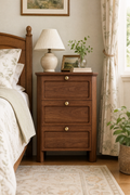 3-Drawer Modern Farmhouse Wooden Nightstand | Curved Recessed Panel Bedside Cabinet with Brass Knobs