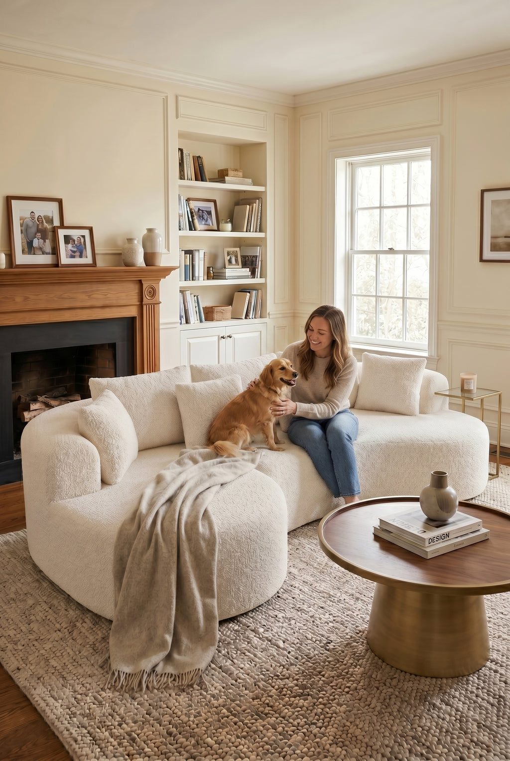 126" Oversized Curved Sectional Sofa | Boneless Modern Couch with Chaise for Living Room