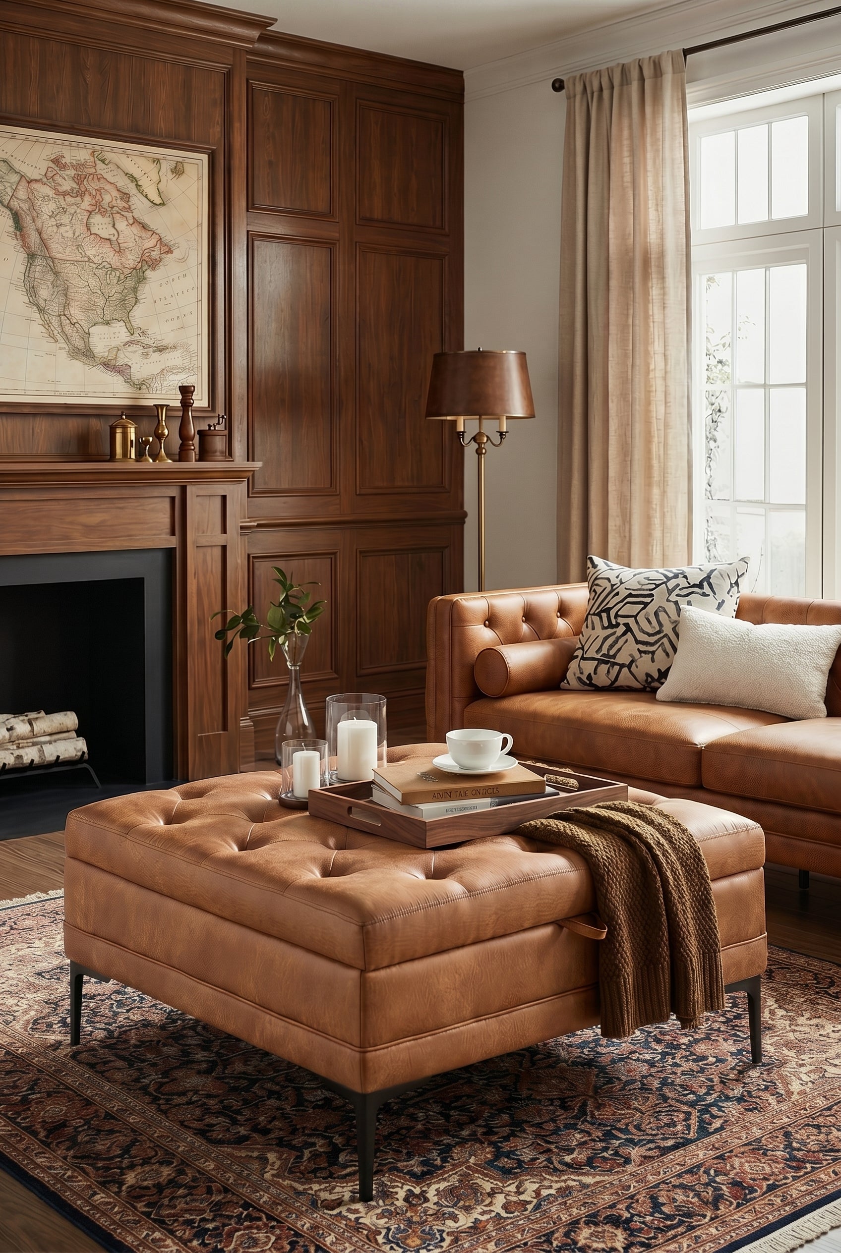 Square Faux Leather Storage Ottoman Coffee Table | Button-Tufted Ottoman with Metal Legs, Hidden Storage for Living Room