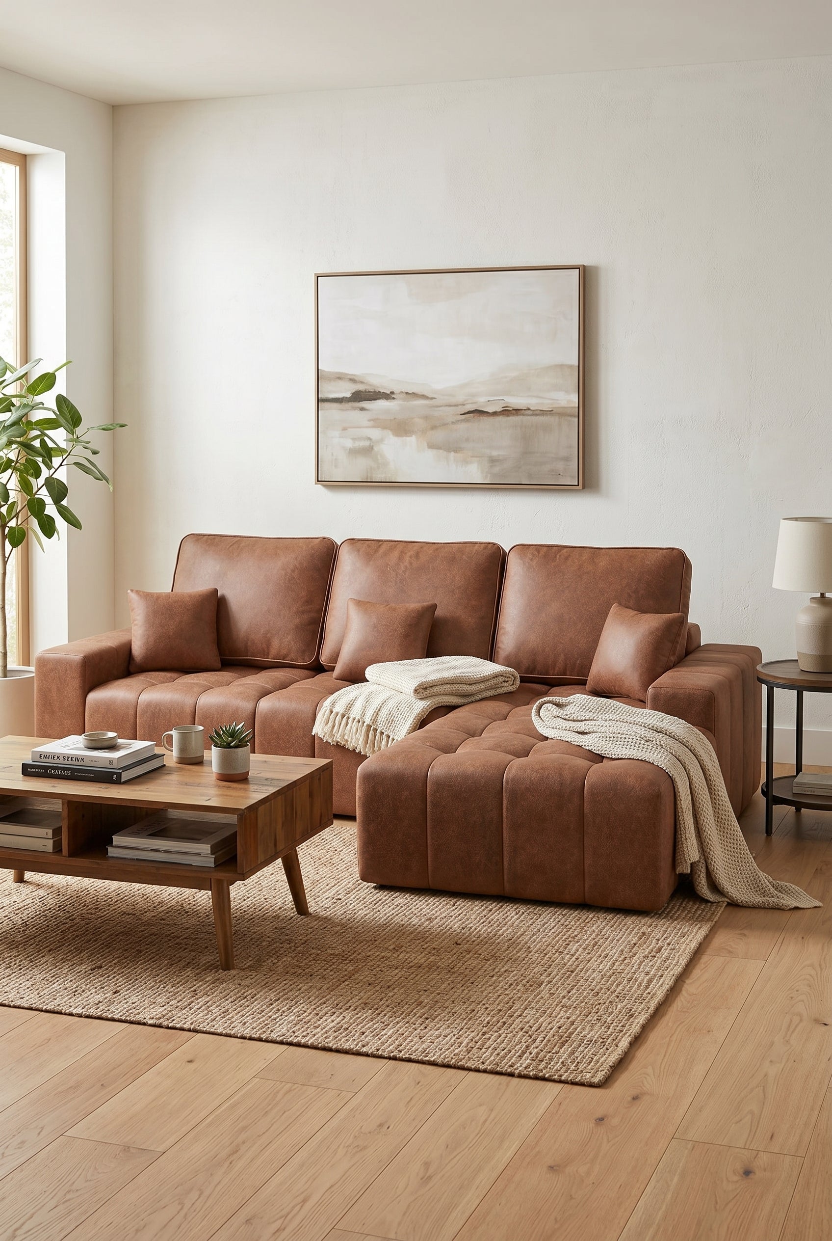 Modular Sectional Sofa with Chaise Lounge，L Shape Faux Leather Cloud Boneless Couch