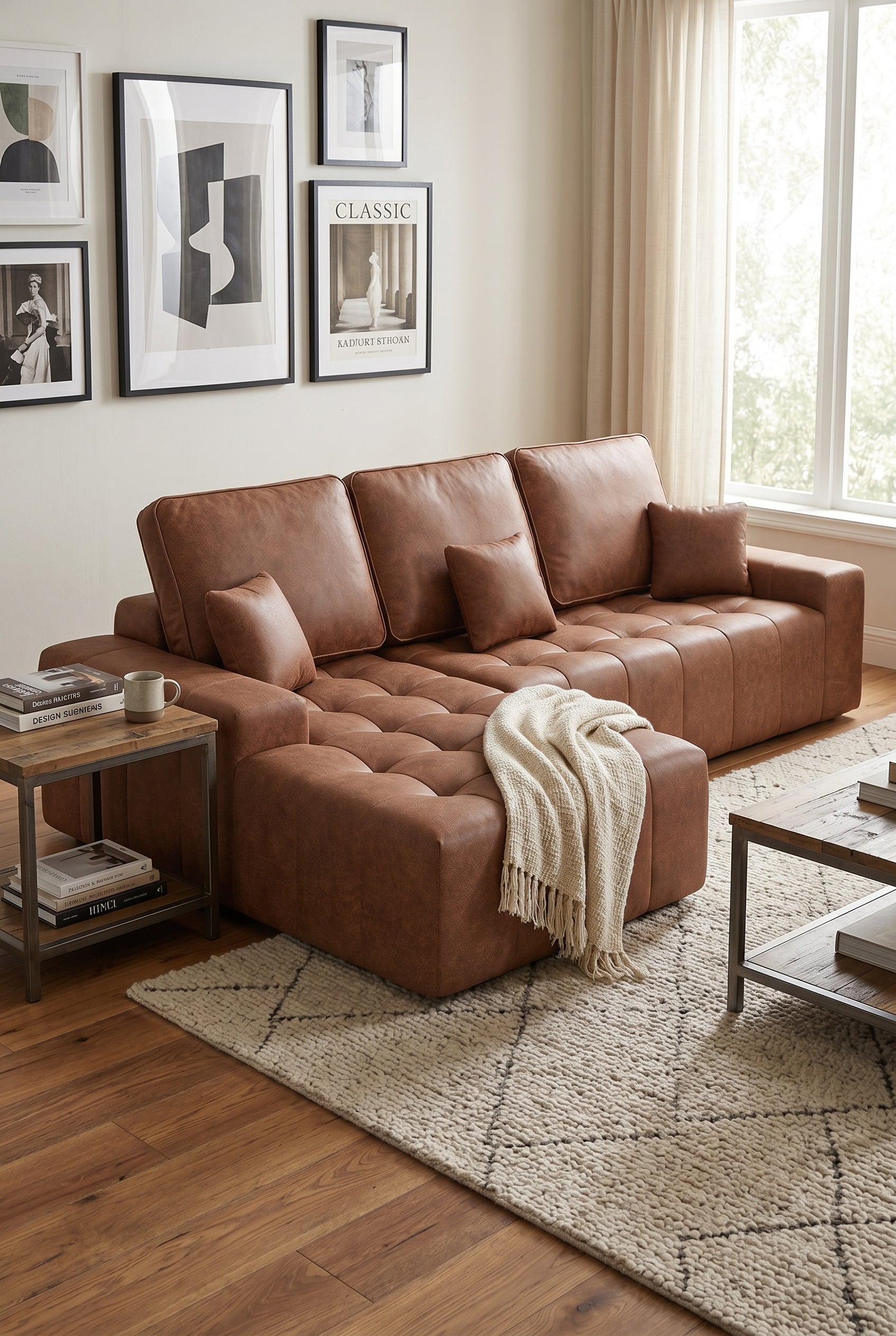 Modular Sectional Sofa with Chaise Lounge，L Shape Faux Leather Cloud Boneless Couch