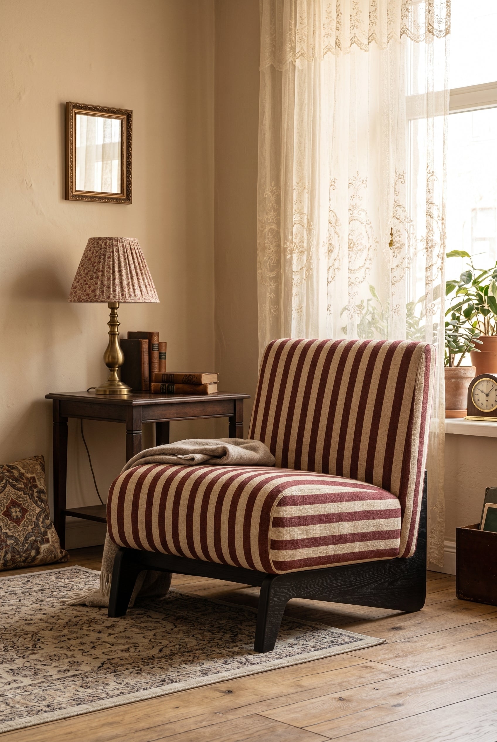 Upholstered Armless Accent Chair With  Solid Wood Legs，Mid Century Modern Accent Chair