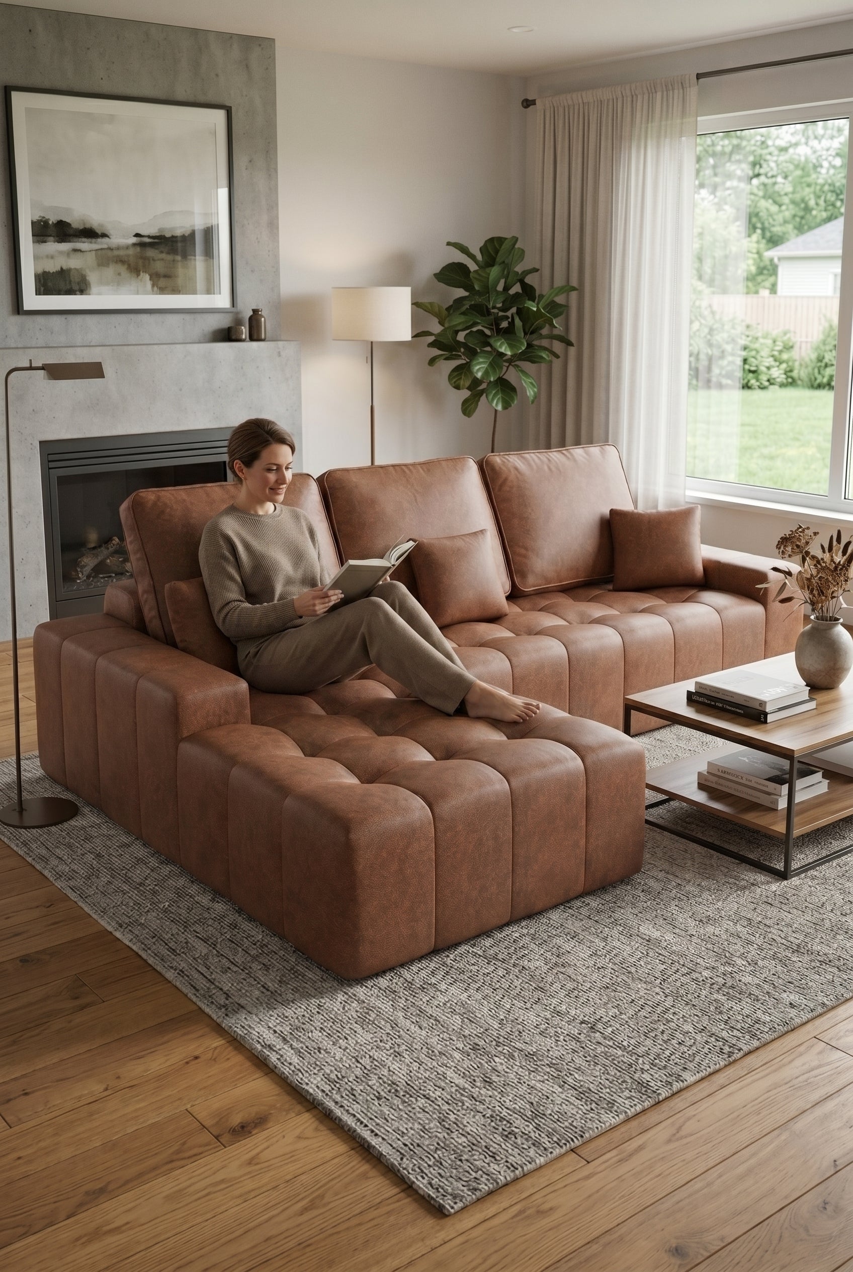 Modular Sectional Sofa with Chaise Lounge，L Shape Faux Leather Cloud Boneless Couch