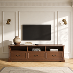3-Drawer Farmhouse Wooden TV Stand, Long Rectangular Media Console with Open Cubby Storage & Vertical Fluted Trim, Vintage Entertainment Center for Living Room