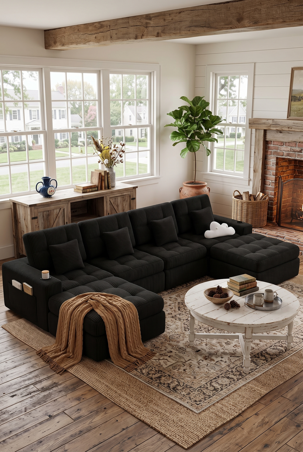 Convertible Modular Sectional Sofa, 113" L-Shape & 143" U-Shape Cloud Boneless Couch with Ottoman, Layered Cushion Reconfigurable Modular Couch for Living Room