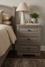 3-Drawer Wooden Nightstand with Contrast Trim | Farmhouse Bedside Storage Cabinet in 2 Wood Finishes for Bedroom