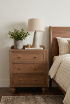 Traditional 3-Drawer Wooden Nightstand | Vintage Bedside Cabinet with Turned Legs & Brass Knobs