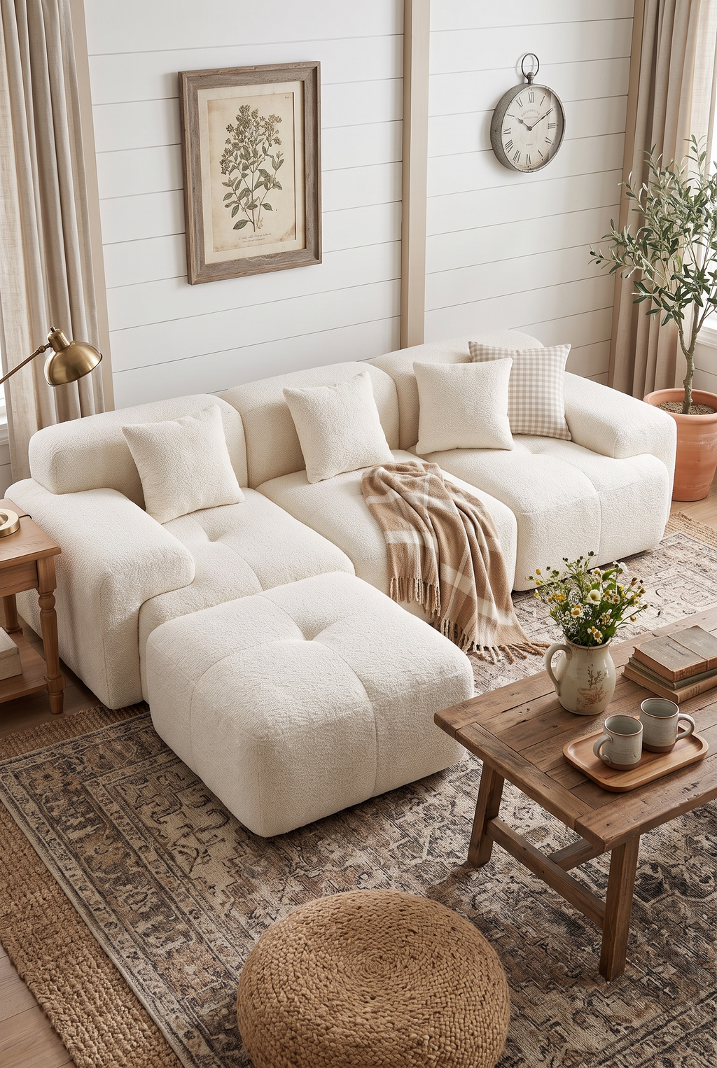 122" & 158" Convertible Modular Cloud Sectional Couch, 4-Seater L-Shape & 6-Seater U-Shape Chenille Boneless Sofa with Ottoman, Reconfigurable Modular Couch for Living Room & Apartment