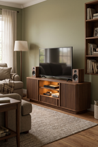 68" Vertical Fluted Wave Pattern Wooden TV Stand Sideboard with RGB LED Light, Mid Century Media Console with Drawer & Closed Storage Cabinets, Entertainment Center Fits TVs up to 75"