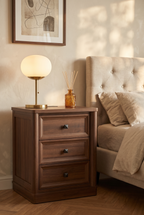 Traditional 3-Drawer Wooden Nightstand | Recessed Panel Bedside Cabinet with Square Knobs