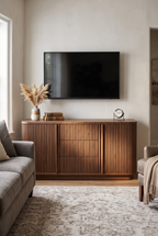 68" Vertical Striped Wave Fluted Wooden TV Stand Sideboard, Mid Century Modern Media Console with Hidden Drawers, Storage Buffet Cabinet Fits TVs up to 75", Multi-Purpose Credenza for Living Room, Bedroom, Kitchen & Entryway