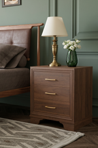 3-Drawer Wooden Nightstand | Simple Recessed Frame Bedside Cabinet with Horizontal Bar Pulls