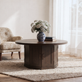 Round Walnut Coffee Table with Hidden Storage — Mid-Century Modern Accent Table for Living Room