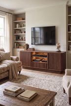 68" Vertical Fluted Wave Pattern Wooden TV Stand Sideboard with RGB LED Light, Mid Century Media Console with Drawer & Closed Storage Cabinets, Entertainment Center Fits TVs up to 75"