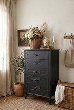 2-in-1 Convertible Wooden Dresser | Vintage 6-Drawer Wide Chest & 5-Drawer Tall Dresser with Turned Legs & Antique Metal Pulls